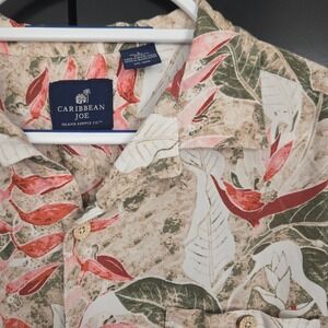 Caribbean Joe Mens L Floral Hawaiian Aloha Shirt Rayon Short Sleeve Button Up